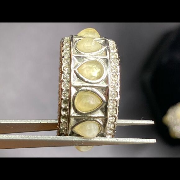 Karen Kane signed lariat necklace ring silver tone rhinestones white pear shape - Picture 14 of 16